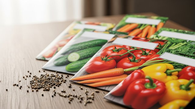 野菜の種の袋が並んでいる様子